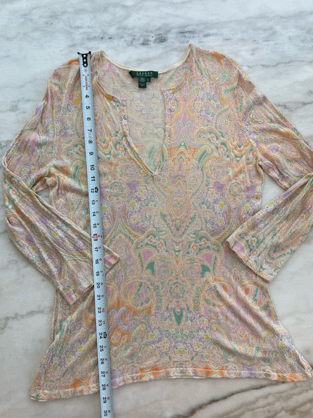 Lauren Ralph Lauren 100% Silk Paisley V-Neck Blouse Multicolor Women Size L - Picture 4 of 12